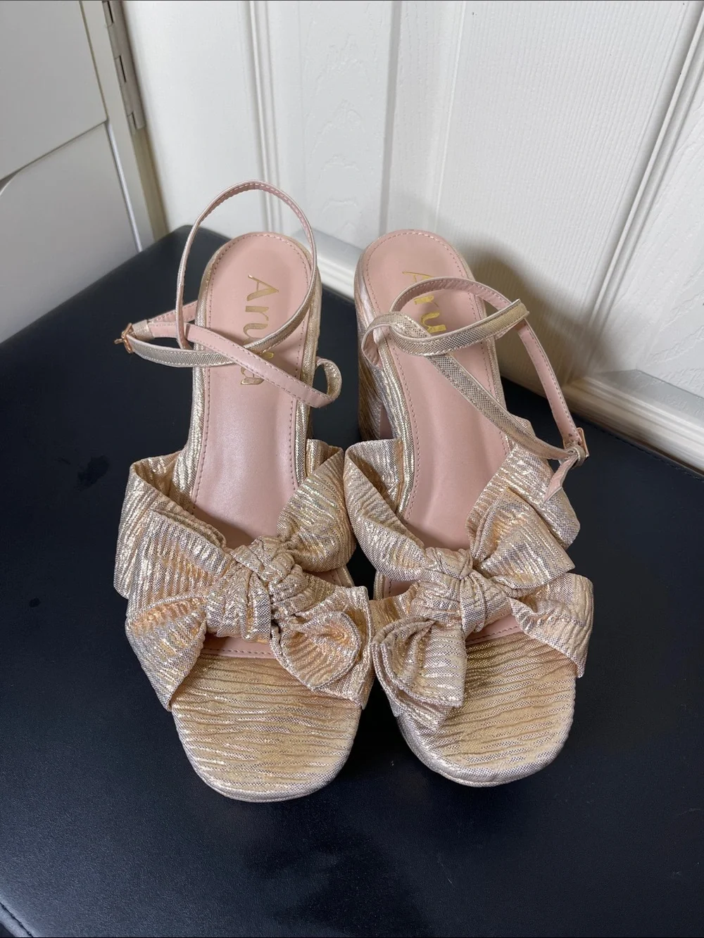 ARULA Shimmery Rose Gold Platform Knot-Front Sandals